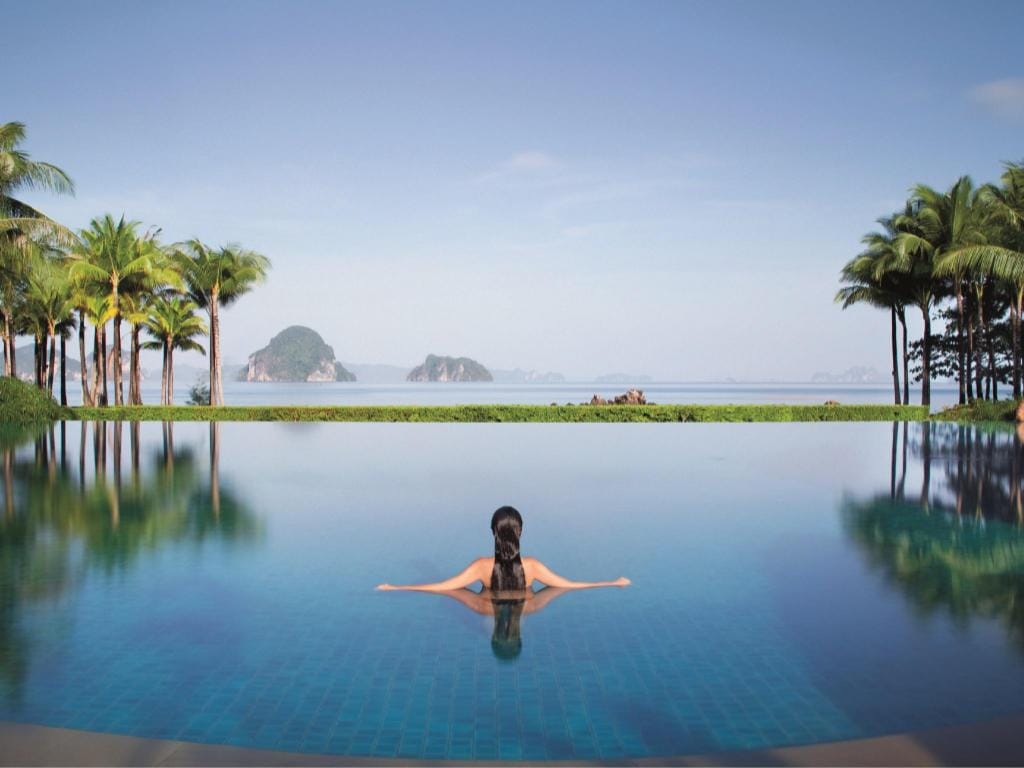 The pool and pavilion roofs at Phulay Bay, a Ritz-Carlton Reserve, on Tubkaek